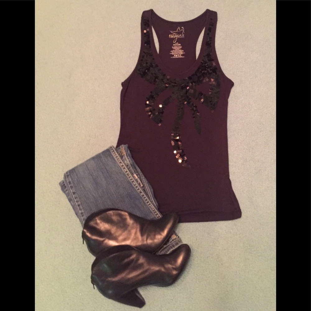 COPY - Miley Cyrus &  MAX Azria Sequined Bow Accent Tank